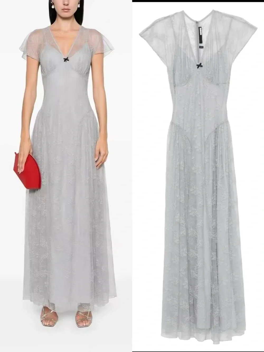 ROTATE BY BIRGER CHRISTENSEN Lace V-Neck Maxi Evening Dress, 32/XXS - Picture 1 of 8